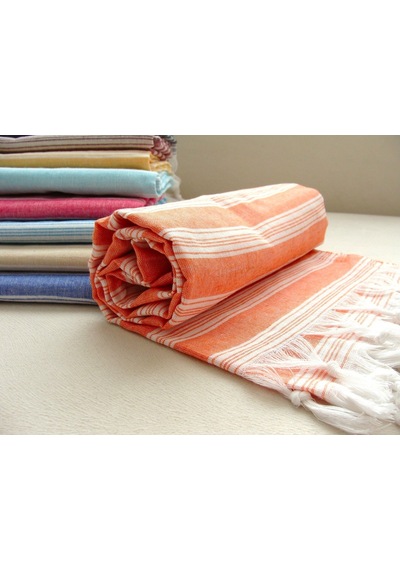 Turuncu %80 Pamuk 175x96cm Peştemal Püsküllü Banyo Havlusu M1 Turuncu