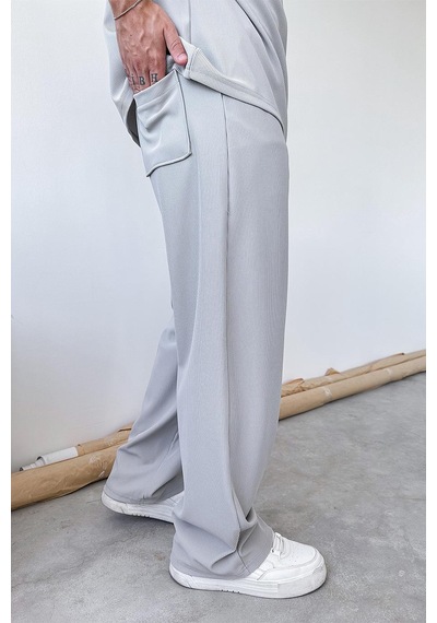 Gri İnce Fitilli Baggy Pantolon Gri