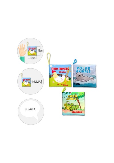 3 Kitap Tox İngilizce Çiftlik Hayvanları , Kutup Ve Safari Hayvanları Kumaş Sessiz Kitap E119 E125 E130 - Bez Kitap , Eğitici Oyuncak , Yumuşak Ve Hışırtılı