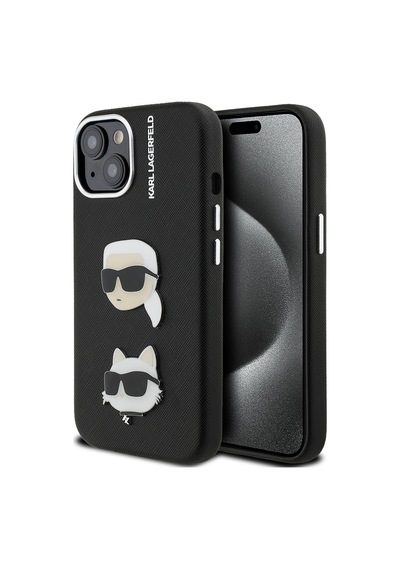 Apple iPhone 14 Uyumlu Kılıf Karl Lagerfeld Lisanslı K&c Heads Pin Kapak Siyah