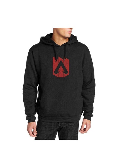 Apex Logo Baskılı Siyah Erkek Kapşonlu Sweatshirt