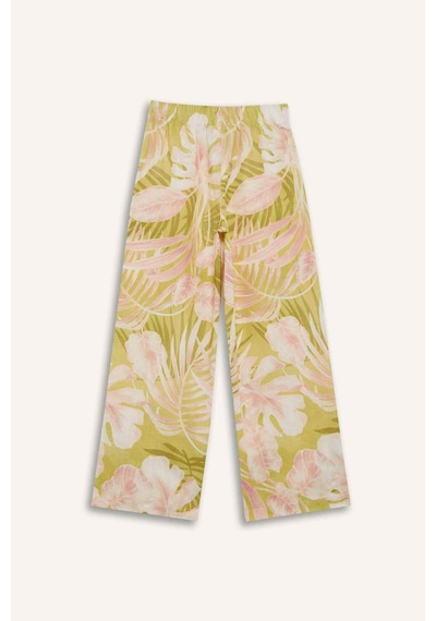 DeFacto Kız Çocuk Desenli Wide Leg Geniş Paça Pamuklu Pantolon D7610A825SMGN115 Yeşil