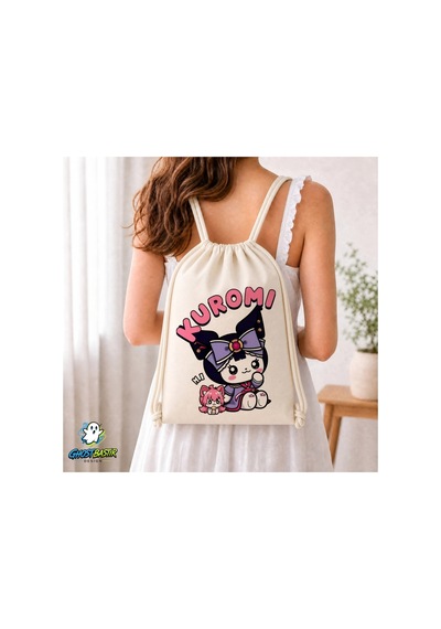Ghostbastır Design Kuromi Büzgülü Keten Çanta C165 Bej
