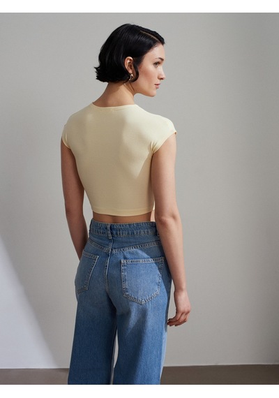 Dilvin 30528 Modal Pamuklu T-shirt-açık Sarı Açık Sarı