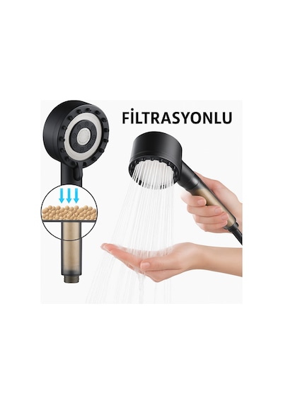 Yüksek Basınçlı Turbo Duş Başlığı Serisi Filtreli Tasarruflu Masajlı Duş Başlığı Siyah