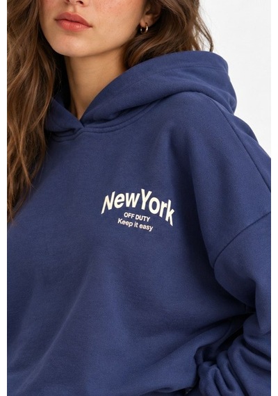 Hiccup Grafik Baskılı Oversize Sweatshirt Lacivert
