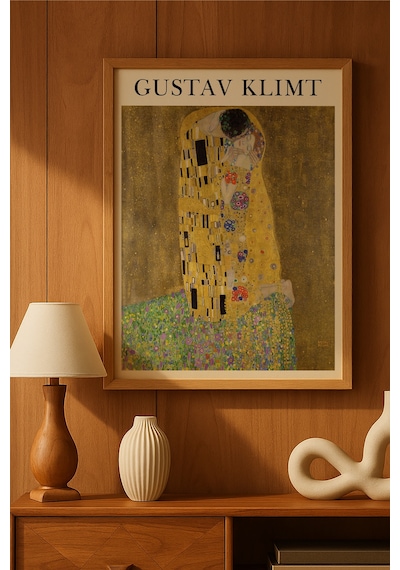 Gustav Klimt Doğal Ahşap Çerçeveli Poster, Dekoratif Sanatsal Duvar Tablosu