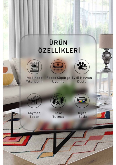 Yıkanabilir Kaymaz Taban Dijital Baskılı Halı Ve Yolluk Leke Tutmaz Salon & Mutfak Halısı - 1103 Krem