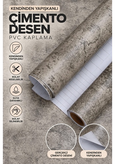 Deconitte Kendinden Yapışkanlı Bej Gri Beton Desenli Pvc Folyo Mobilya Dolap Masa Tezgah Kaplama 60x100cm