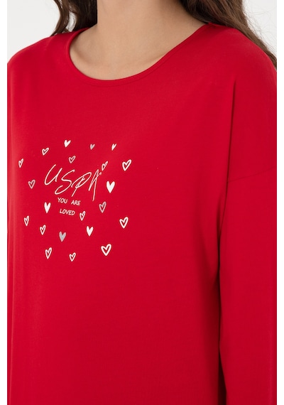 U.S. Polo Assn. Kadın Kırmızı Yılbaşı Temalı Pijama Takımı 50303406-VR030