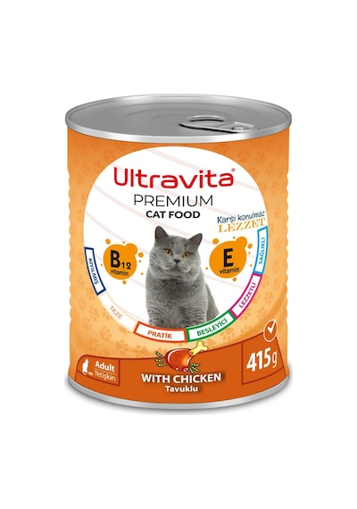 Ultravita Premium Yüksek Proteinli Karışık Etli Konserve Kedi Maması 24 x 415 G