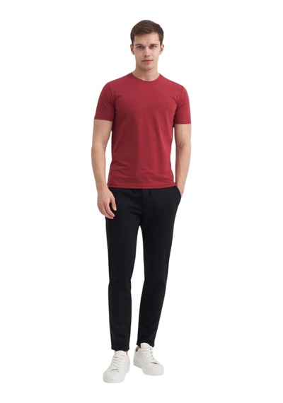Cazador Erkek Slim Fit Bisiklet Yaka Pamuklu Düz Tişört 4623 Bordo