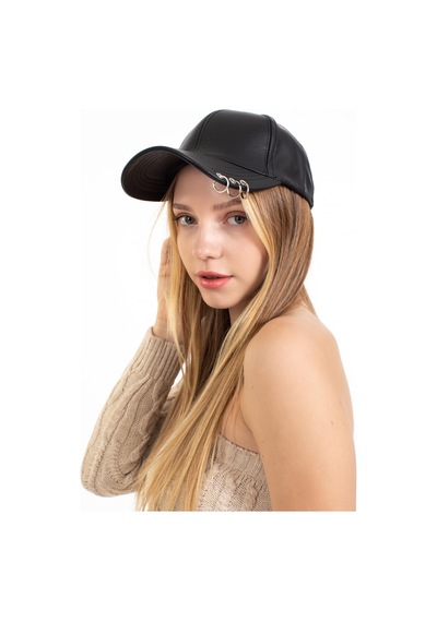 Ladycolor Şapka Piercingli Deri Siyah