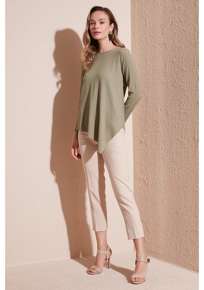 Lela Bisiklet Yaka Esnek Dokulu Asimetrik Bayan Bluz 5864971 Olive