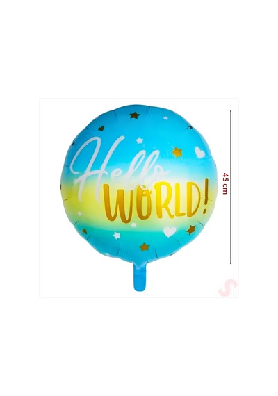 Hello World Baby Folyo Balon, 45cm - Mavi