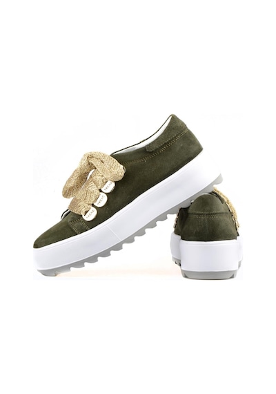 Bağcıklı Haki Süet Yüksek Taban Kadın Sneaker