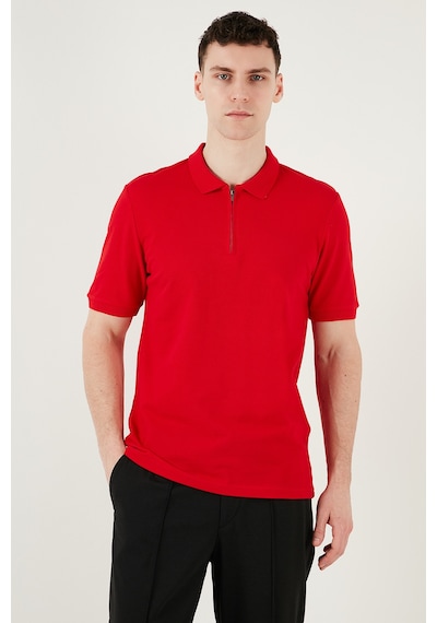Buratti Pamuklu Regular Fit Yarım Fermuarlı Erkek Polo Yaka T Shirt 5903008 Kırmızı