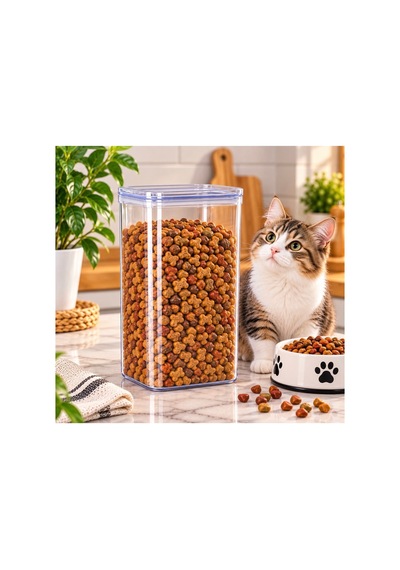 Kedi Mama Kavanozu Akrilik Mama Saklama Kabı Gri Gri