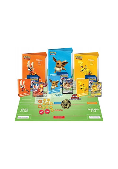 Pokemon Battle Academy Cinderace V - Pikachu V - Eevee V - Galarian 180 Kartlık 2-3 Kişilik Oyun Set