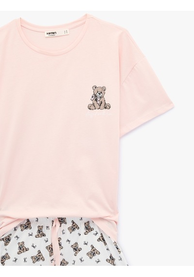 Koton Pamuklu Bisiklet Yaka Kısa Kollu Rahat Kesim Baskılı Pijama Takımı Pembe 6slk40174mk Koton Pamuklu Bisiklet Yaka Kısa Kollu Rahat Kesim Baskılı Pijama Takımı Pembe 6slk40174mk