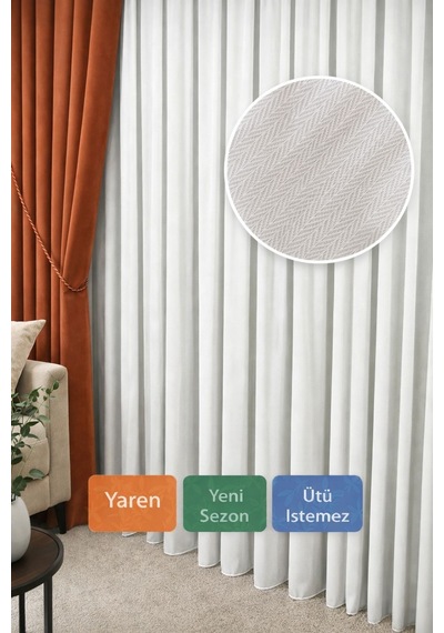 Ultra Dökümlü Yaren Model Tül Perde 1/2 Seyrek Pileli Ütü İstemez Tok Ve Ağır Gramajlı Ekru