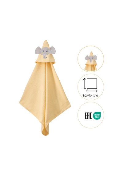 Elefun Friends 3d Kapüşonlu Bebek Havlusu 3d Fil Nakışlı,soft Cotton, 80x90 CM 0 12 Ay Sarı 0 - 1 Yaş