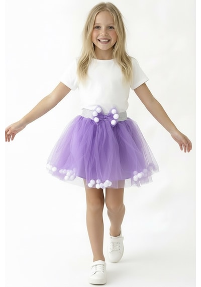 Esila Kids Kız Çocuk Etek Ponponlu Şık Etek Lila