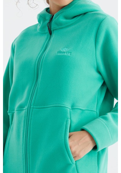 Tommy Life Deniz Yeşili Kapüşonlu Fermuarlı Rahat Form Kadın Polar Sweatshirt - 97233 Yeşil