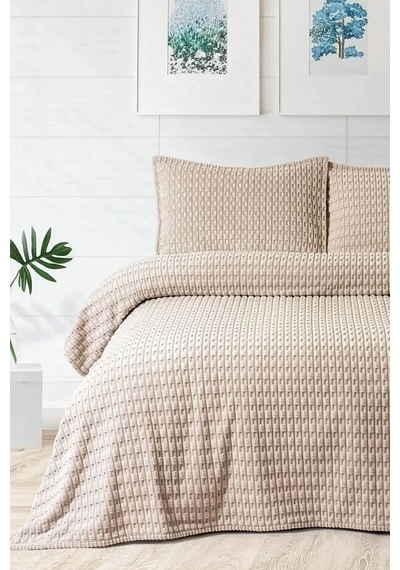 Merinos Modern Line Twist 3 Parça Çift Kişilik Battaniye Seti - V Vizon