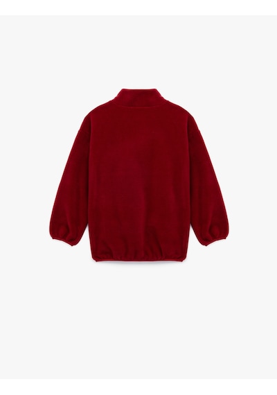 Koton Uzun Kollu Cep Detaylı Baskılı Yarım Fermuarlı Polar Sweatshirt Bordo 6wkg10147ak Bordo