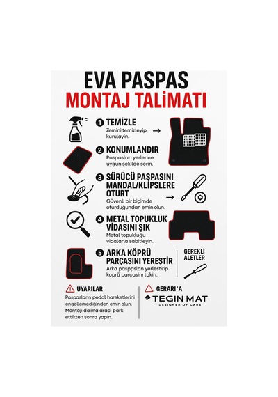 Honda Jazz 2012 2014 Executive Uyumlu Eva Oto Paspas Kırmızı Metal Topukluklu Tam Set