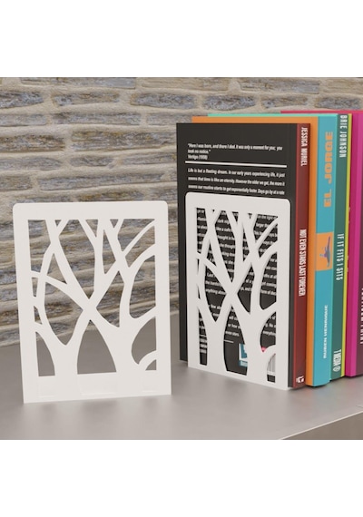 Tasagram Beyaz Ağaç Desenli Metal Kitap Tutucu