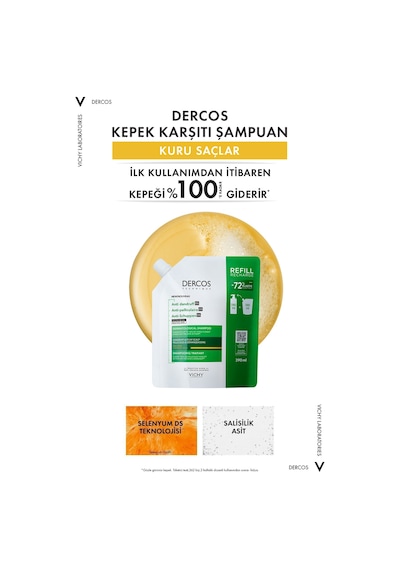 Dercos Kuru Saçlar İçin Kepek Karşıtı Saç Bakım Şampuanı, Yeniden Dolum Paketi 390 Ml Kuru