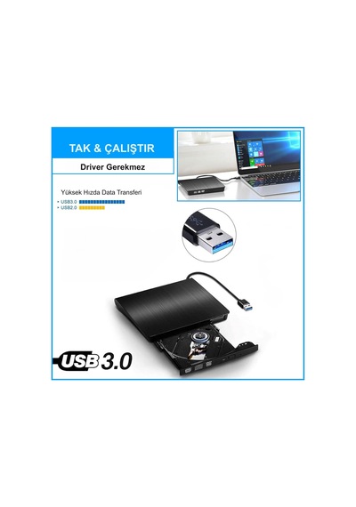Hymark USB 3.0 Taşınabilir CD DVD Yazıcı Okuyucu