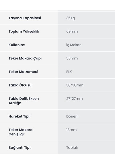 Hts 325 Şeffaf Makaralı Teker Belirtilmemiş
