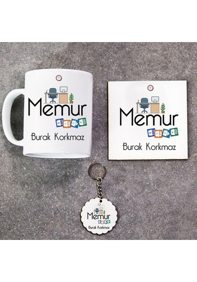 Memur Hediye Seti Kupa Bardak+Altlık+Anahtarlık