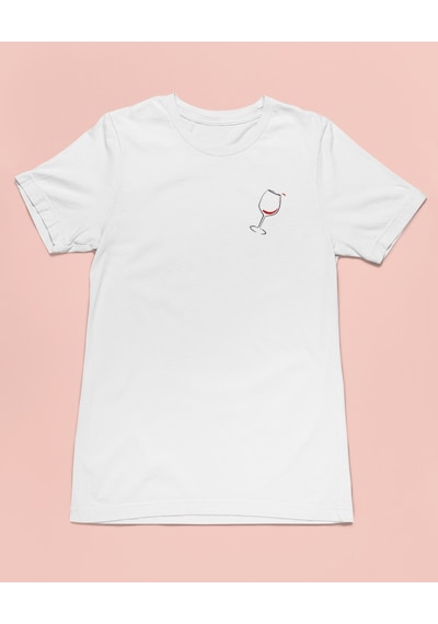 Bumeta Minimal Şarap Kadehi Unisex Tişört T-shirt Beyaz