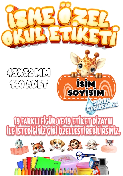 Okul Etiketi Kalem Defter Etiketi İsme Özel Etiket Set14