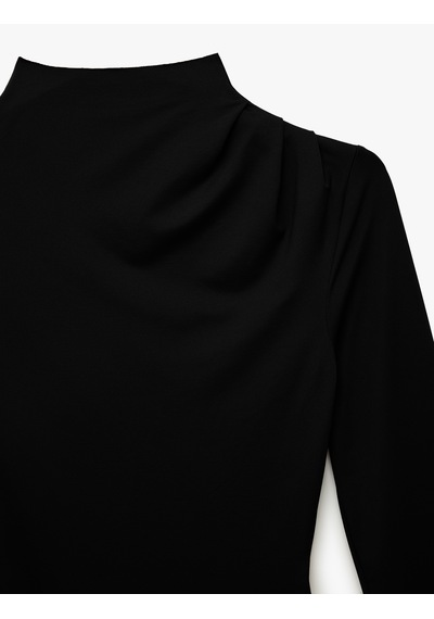 Koton Slim Fit Uzun Kollu Dik Yaka Drape Detaylı Bodysuit Siyah 6sak80065ek