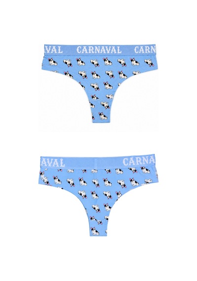 Carnaval Socks French Bulldog Köpek Desenli Kadın Brazilian Külot Pamuklu Likralı Açık Mavi Çok Renkli