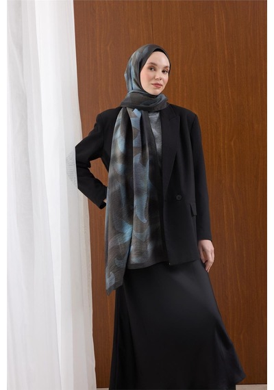 Silk Home Viskon Mayda Şal Mavi-antrasit Dalga Desenli Yumuşak Dokulu 190x70 Çok Renkli