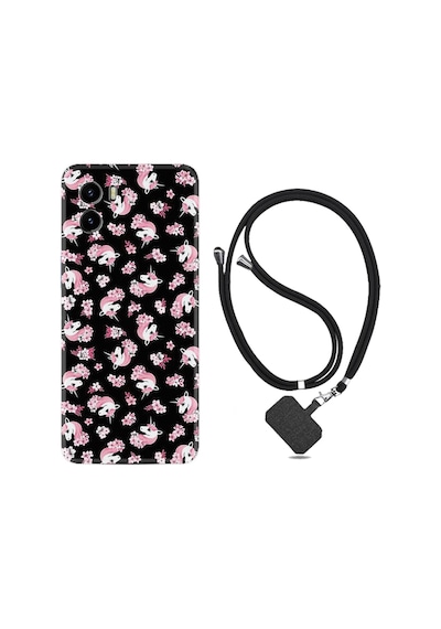 Vivo Y15S Kılıf Boyun Askılı Unicorn Flowers 1406