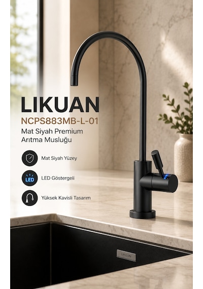 Ncps883cp-l Led Göstergeli Krom Arıtma Musluğu Premium Ro Musluk Siyah