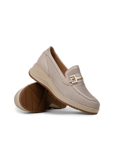 Deery Kadın Bej Hakiki Deri Dolgu Topuk Loafer - N0277zbejc01