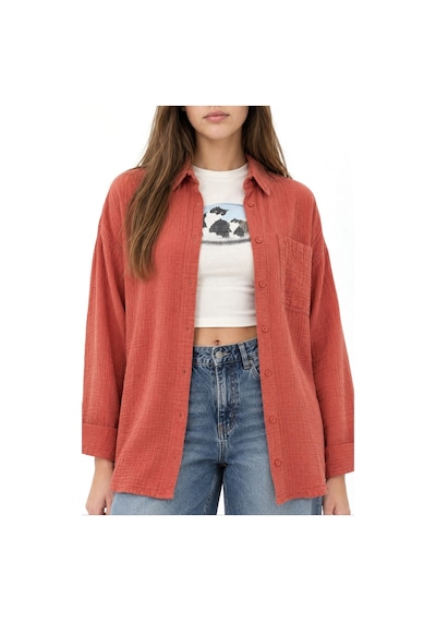 Hiccup Mixray Oversize Muslin Basic Gömlek Kırmızı