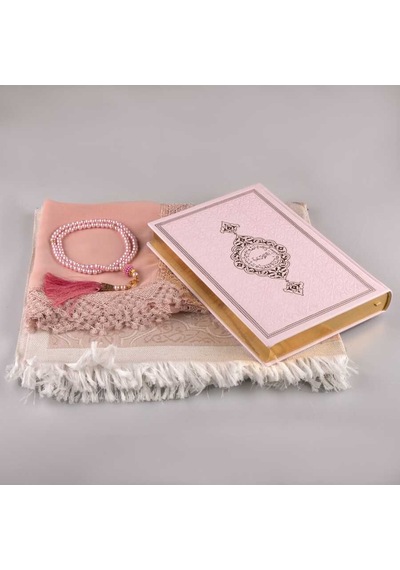 Şal + Seccade + Tesbih + Kuran Hediye Seti (Orta Boy. Toz Pembe) N11.3523