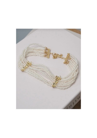 Lunarie Çok Sıralı İnci Choker Kolye 14k Gold Ara Detaylı Vintage Beyaz