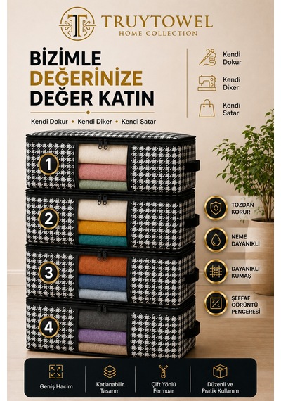 4'lü Fermuarlı Kazak Hurcu 65x45x22 Cm Dolap Düzenleyici Giysi Saklama Hurcu Çok Amaçlı Organizer Siyah Pencereli 4'lü Fermuarlı Kazak Hurcu 65x45x22 Cm Dolap Düzenleyici Giysi Saklama Hurcu Çok Amaçlı Organizer Siyah Pencereli