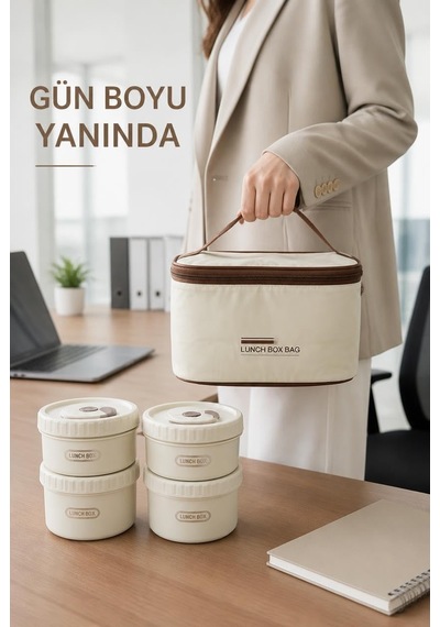 Isı Yalıtımlı Yemek Termosu Ve Lunch Box Çantası, Vidalı Kapaklı Pp Dış Gövde Ve Metal İç Hazneli Taşınabilir Yemek Kabı Seti 2 Parça Çok Renkli