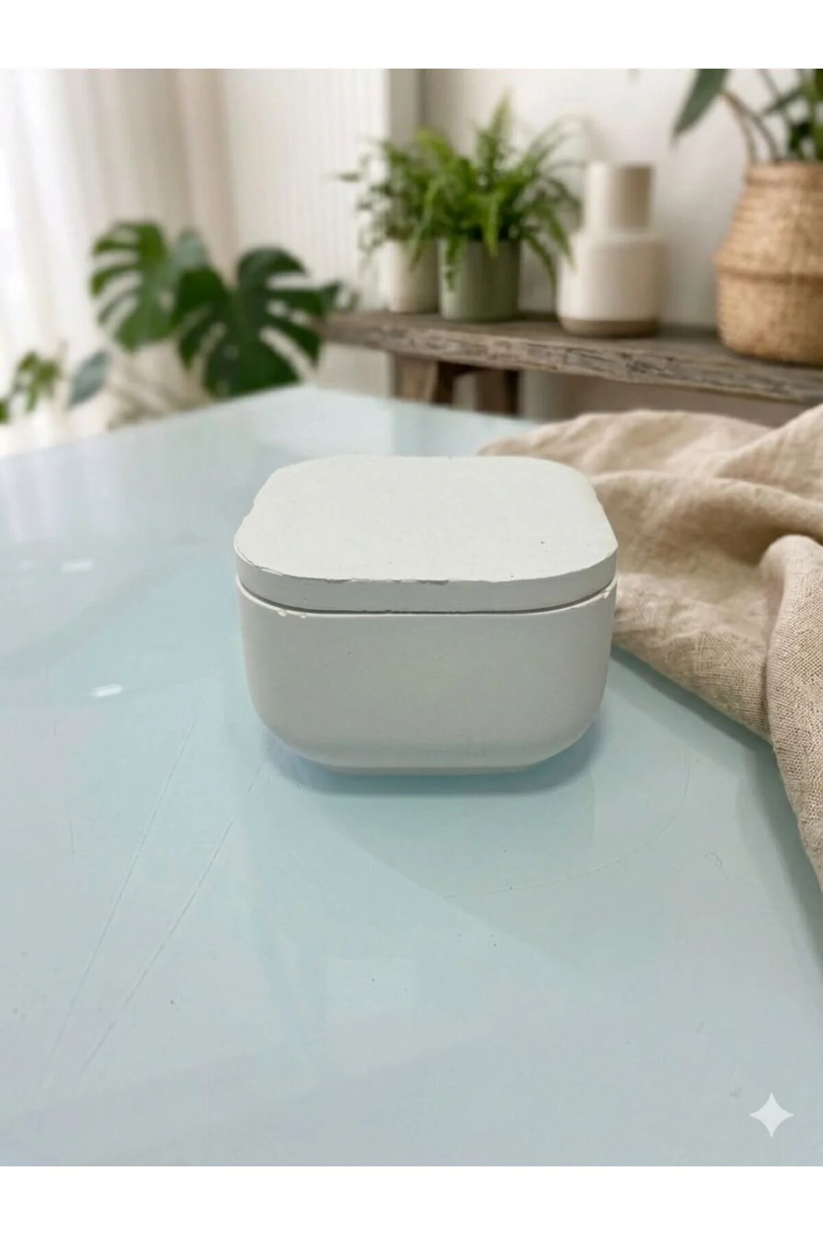 Okyanus Kokulu Kare Küçük Dekoratif Mum %100 Soya Wax Beyaz - Mavi